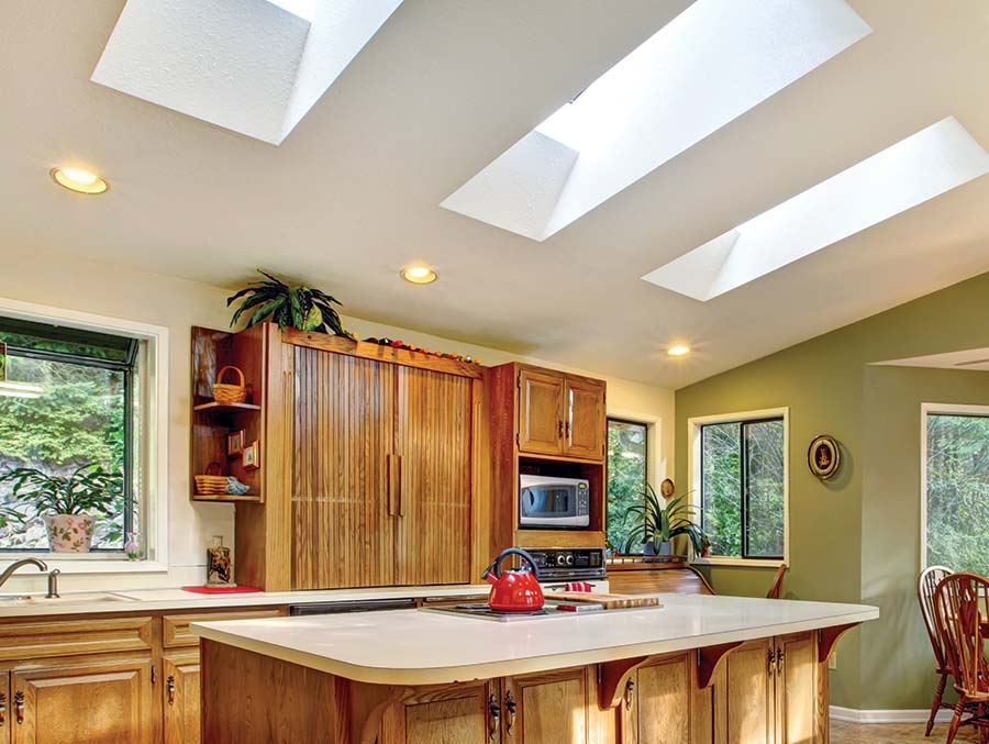 kennedy curb mount glass skylight installed in kitchen